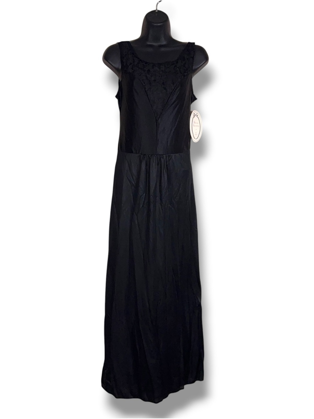 Vintage New Avon Black Lace Sleeveless Maxi Long Nightgown Dress Retro Stretch